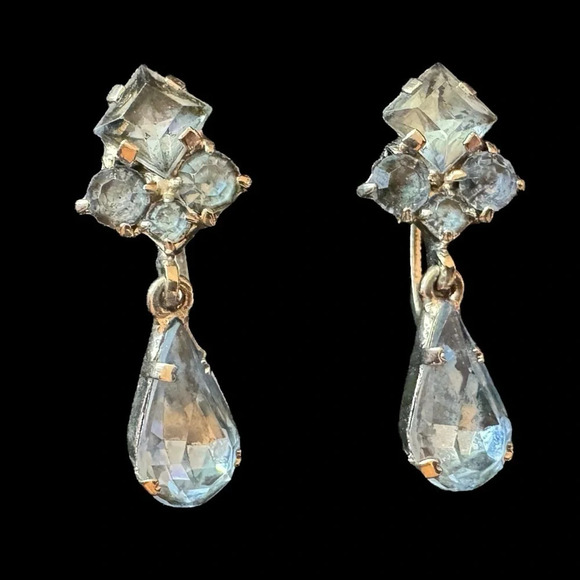 ANTIQUE | Austrian Crystal Screw-Back Drop Earrings - Mid 20th Century - Picture 1 of 4